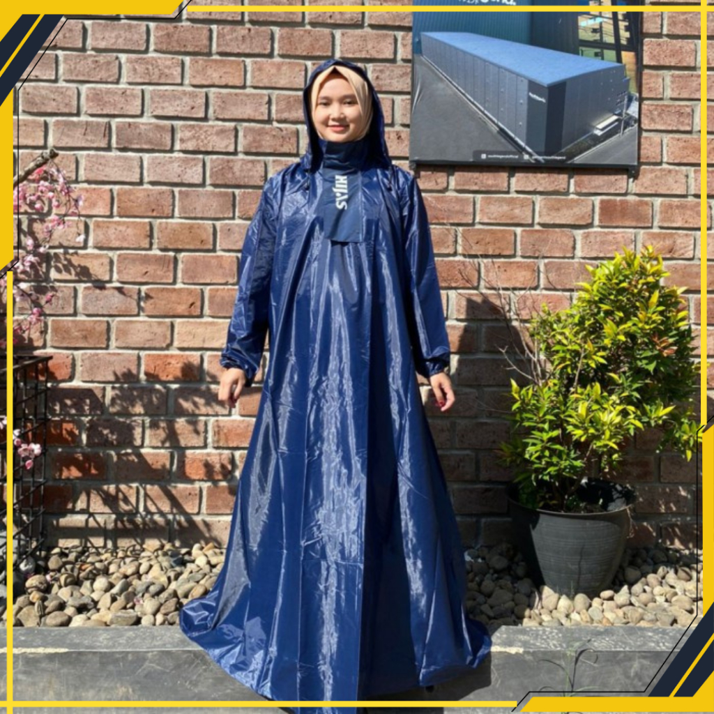 Jas Hujan Ponco Hijas Wanita Gamis Jumbo Tebal Premium Resleting Ori