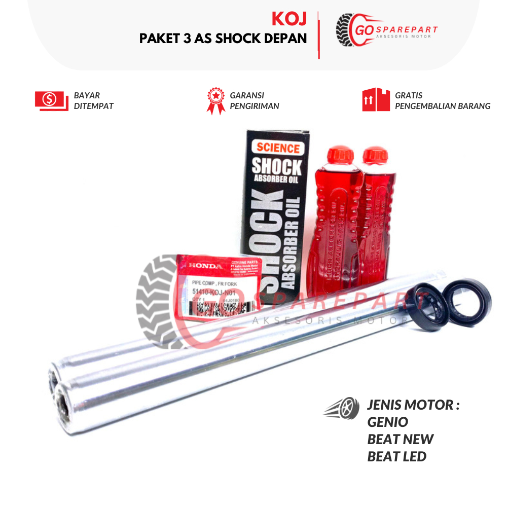(HONDA) KOJ PAKET AS SHOCK DEPAN GENIO + 2 PCS OLI SOK HONDA + 2 PCS SEAL SHOCK DEPAN BEAT NEW / BEA