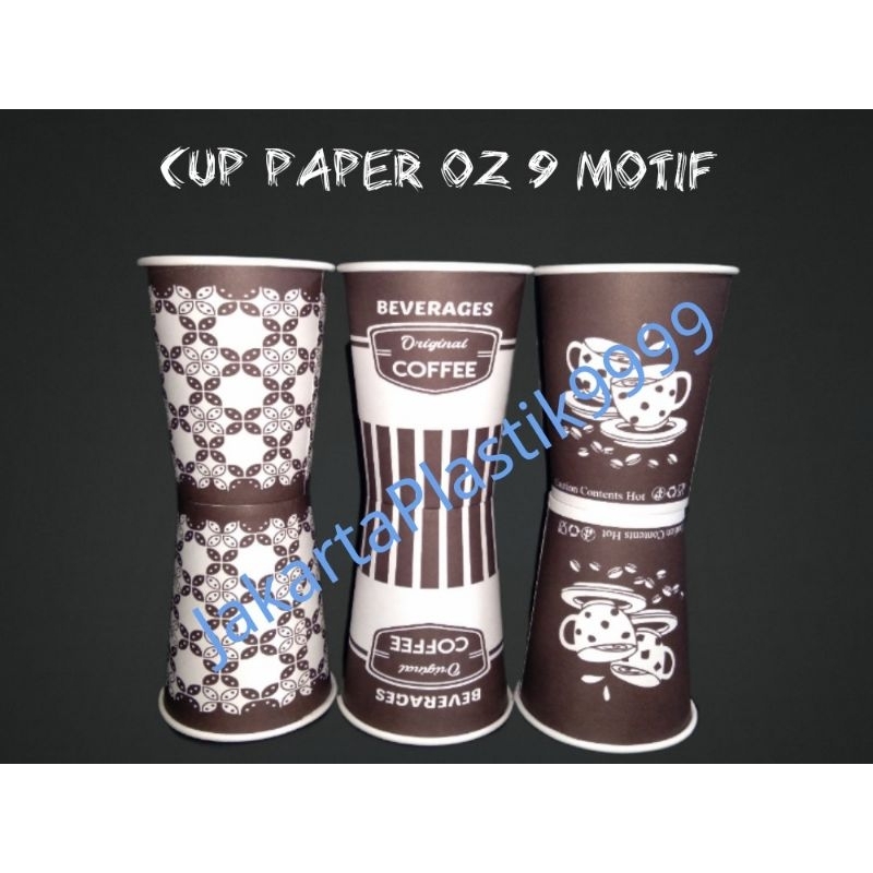Paper Cup 9 oz isi 50Pcs/ gelas kertas kopi 9 oz motif tahan panas