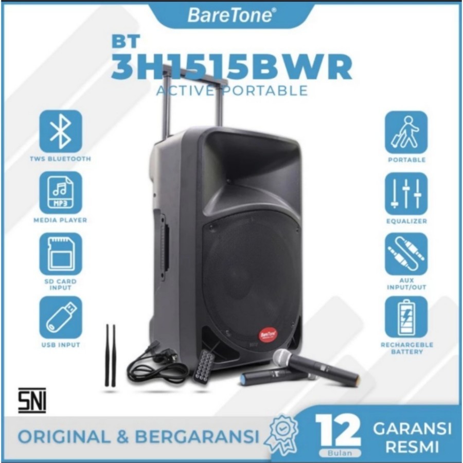 SPEAKER PORTABLE WIRELESS BARETONE BT 3H1515BWR 15 INCH BT 3H 1515 BWR
