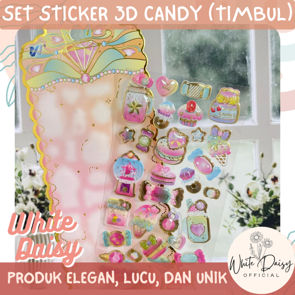 

Set sticker 3D candy premium permen manis timbul unik lucu imut