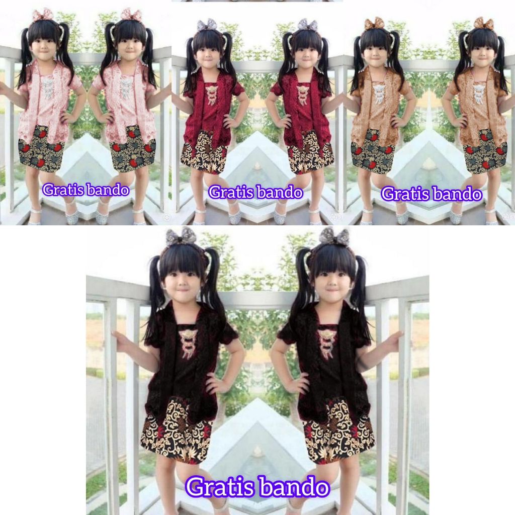 Kebaya Kutubaru Anak Cewek Rok Span Pendek Lengan Pendek Seragam Baju Batik Modern Anak Perempuan TK