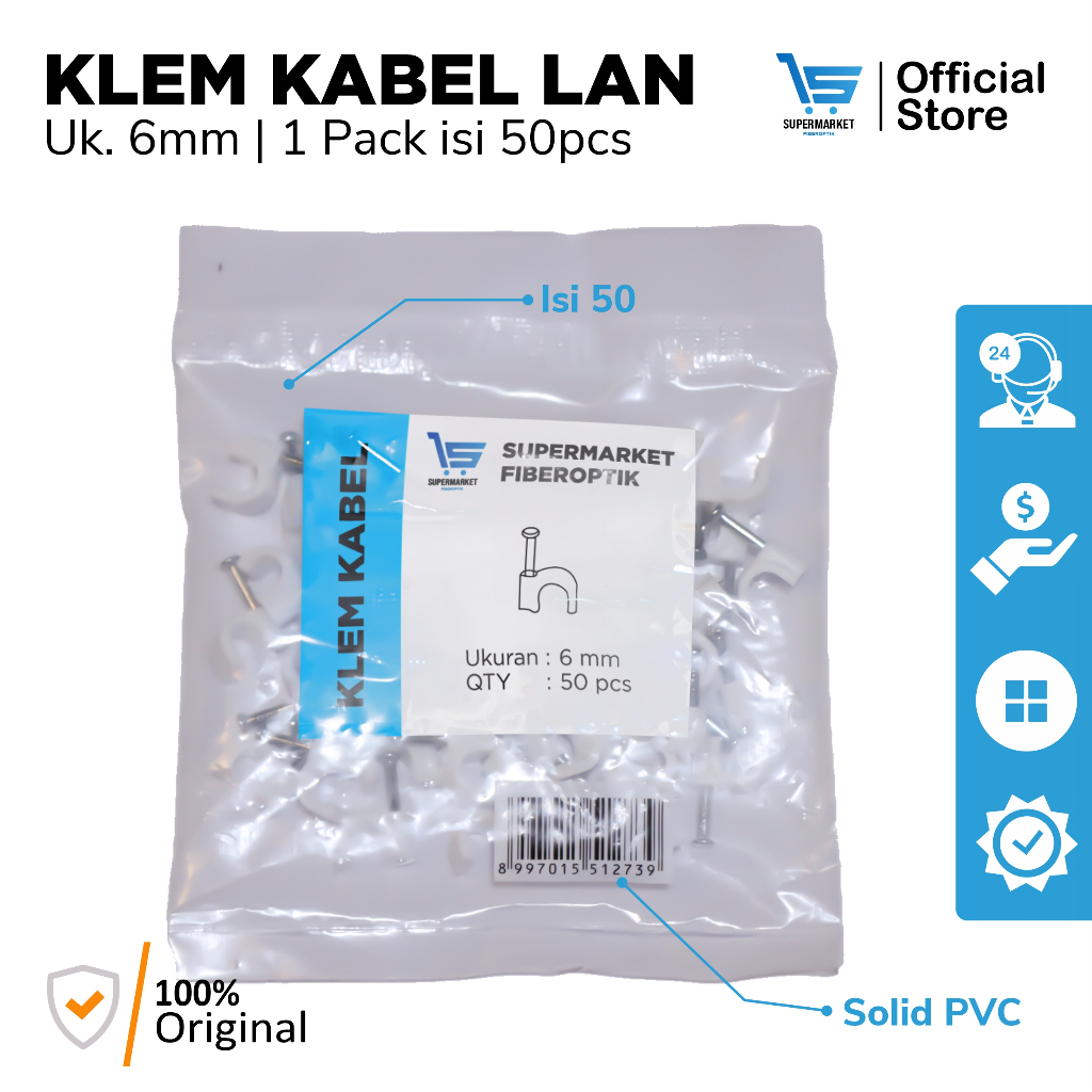 [𝗛𝗜𝗚𝗛 𝗤𝗨𝗔𝗟𝗜𝗧𝗬] Klem Kabel Lan - Paku Klem Listrik Clam Paku Beton 6mm isi 50pcs / 1 Pack