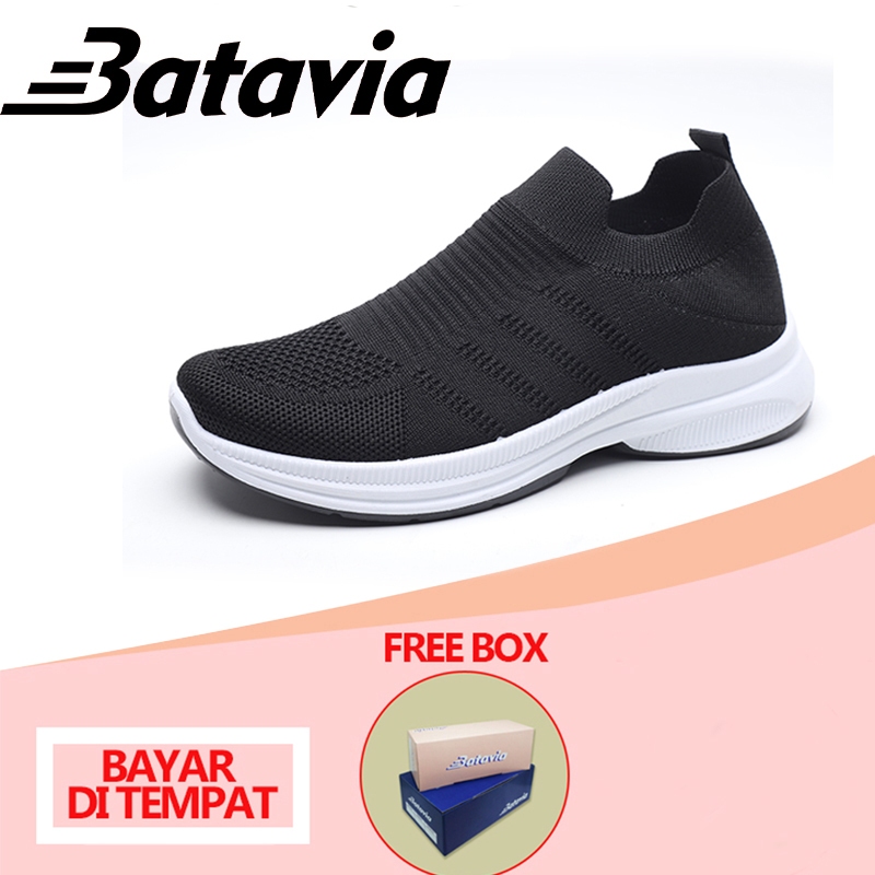 （COD）Batavia Baru Wanita Rajutan Sepatu Lembut Bernapas Sepatu Olahraga Tahan Aus Mahasiswa Sepatu K