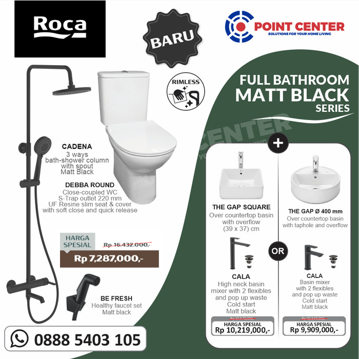 TERMURAH TERMURAH ROCA PROMO CLOSET DUDUK DEBBA ROUND+SHOWER SET+WASTAFEL+KRAN