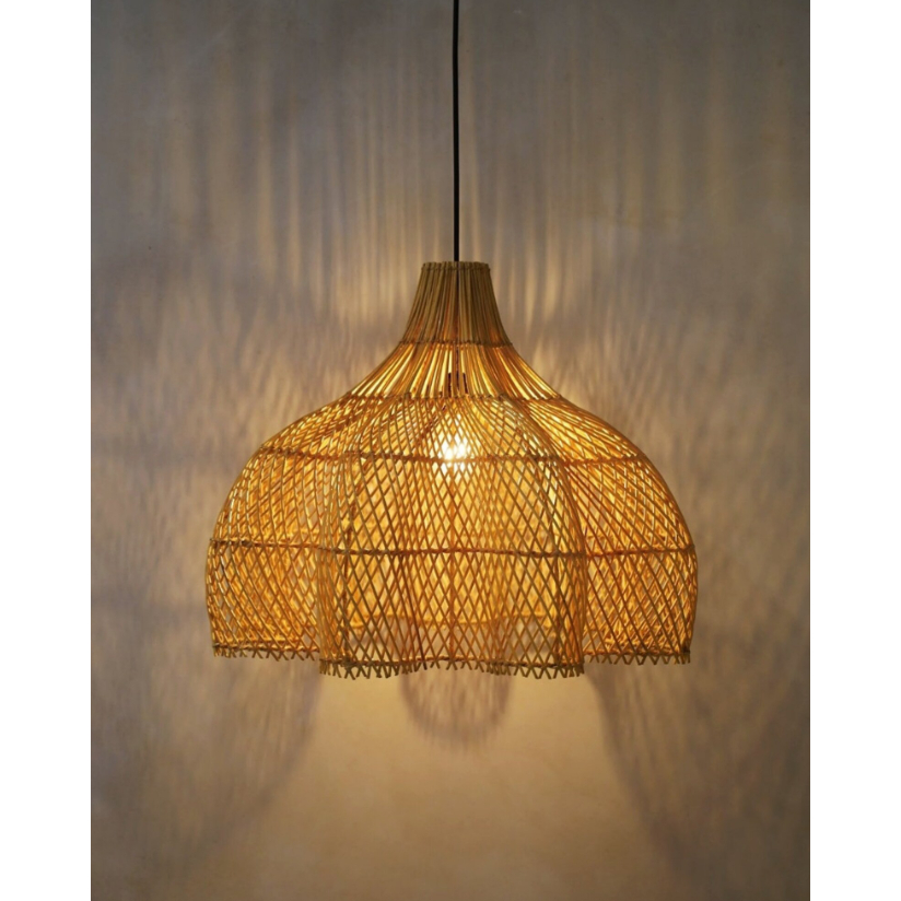 lampu gantung rotan model bunga estetik kap lampu anyaman kayu etnik bali untuk dekorasi interior ho