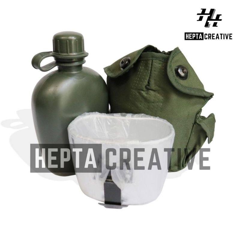 [HEPTA CREATIVE]SATU SET PEPLES BOTOL MINUM TNI WARNA HIJAU ARMY DAN HITAM