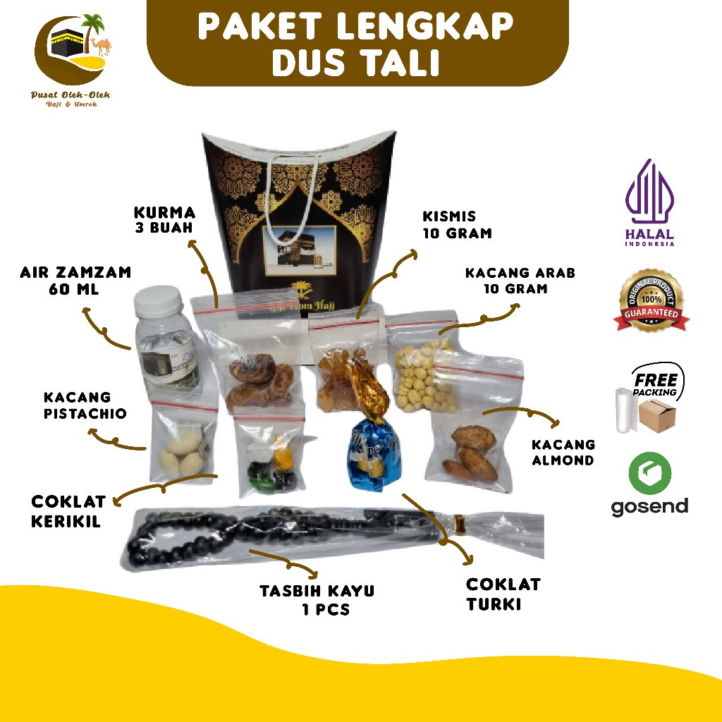 

PAKET LENGKAP DUS TALI Oleh Oleh Haji Dan Umroh air zamzam ori + Coklat kerikil + Tasbih kayu