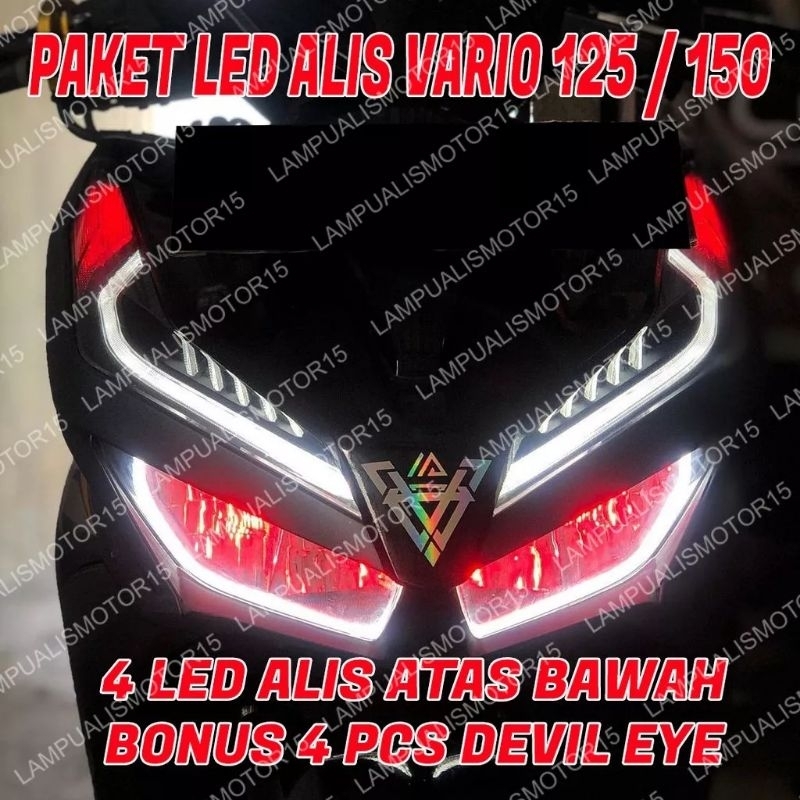 PAKET SIAP PAKAI - LAMPU ALIS VARIO 125 150 NEW BONUS DEVIL EYE / LAMPU ALIS DRL VARIO 125 NEW SIAP 