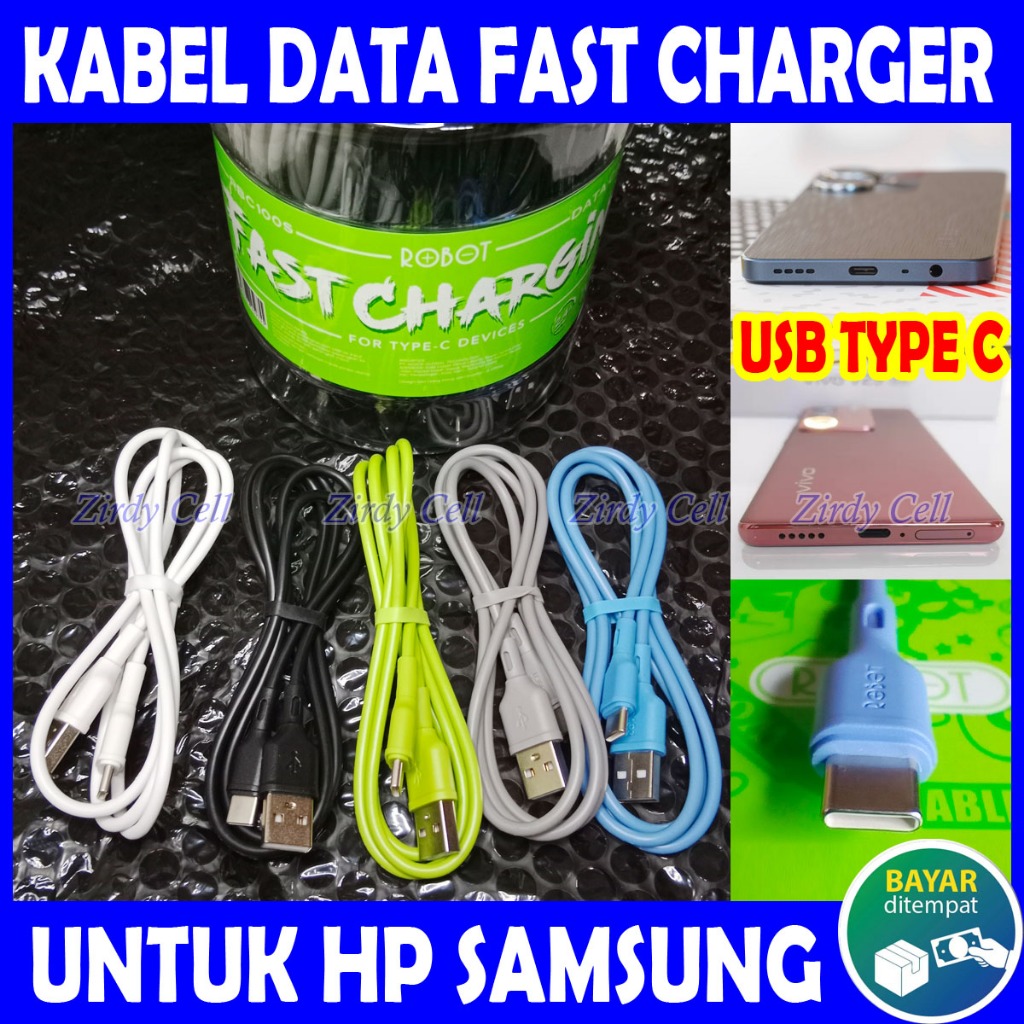 Kabel Data Fast Charger USB Type C untuk Tablet Samsung Galaxy Tab S9 S8 S7 S9+ S8+ S6 Ultra Active4 Active3 Pro Active 4  3 S7 FE S7+ 7 Lite A Advanced2 S4 Carger Cepat Ces Casan Quick Charging Panjang 1 Meter Original Asli Branded