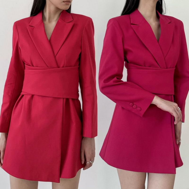 fuschia tag blazer dress+obi belt