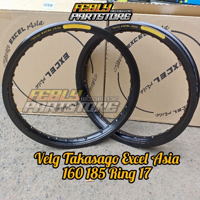 VELG TAKASAGO EXCEL ASIA RING 17 160 185 RIM TAKASAGO EXCEL ASIA BLACK SILVER VELG EXCEL ASIA 160X17