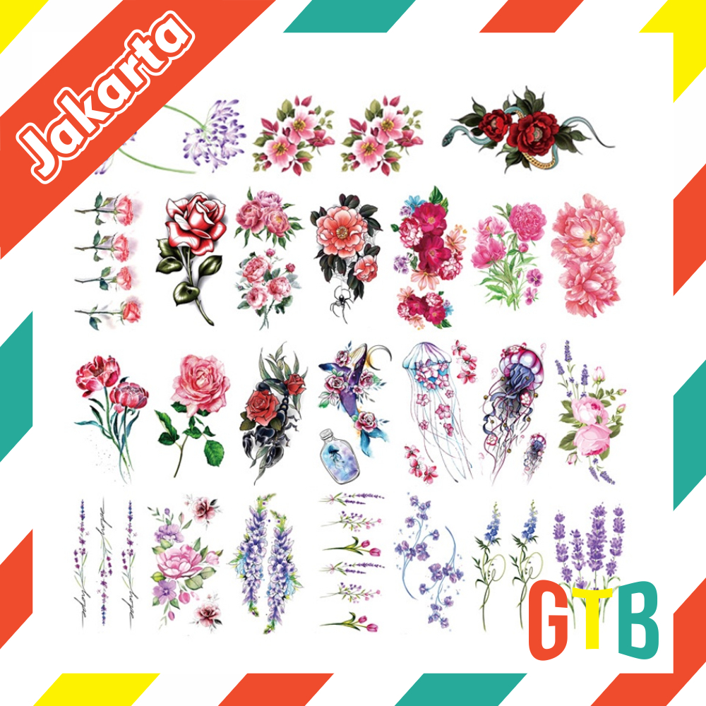 ❤GTB❤ Tato temporer Bunga Tulisan Bunga Rose Lucu B / Temporary tattoo tahan air / fake tatto Stiker