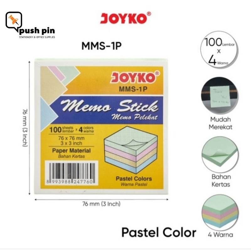 

Joyko Memo Stick Kertas Memo Tempel Sticky Note Joyko MMS-1P 4 Warna