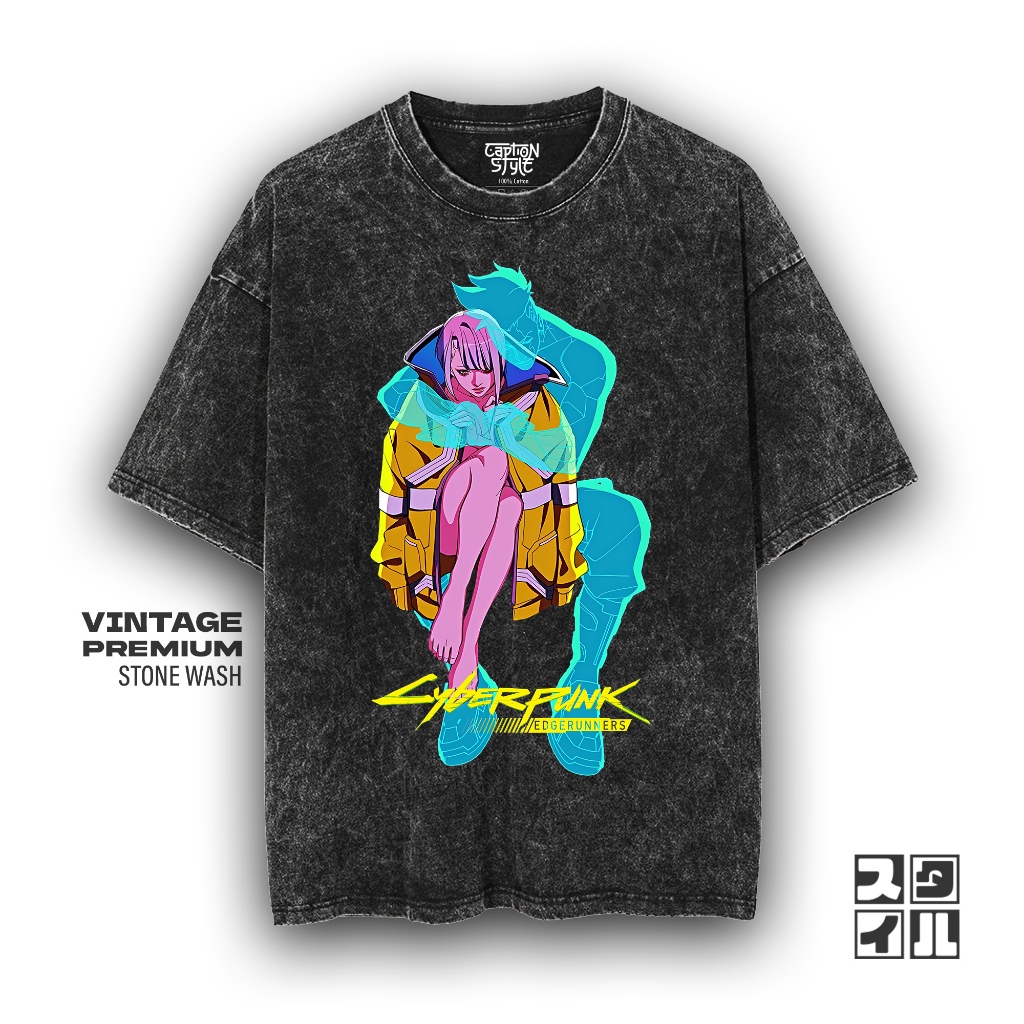 Caption'Style Baju Anime CYBERPUNK EDGERUNNER Kaos Stonewash | Kaos Oversize Wanita | Kaos Pria | Ka