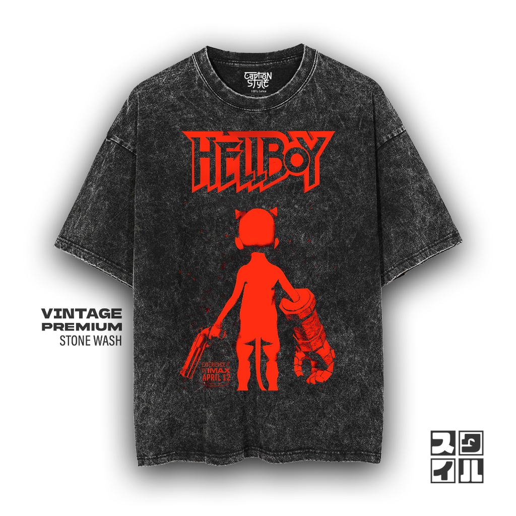 Caption'Style Baju Film Fantastic 4 HELLBOY Kaos Stonewash | Kaos Oversize Wanita | Kaos Pria | Kaos