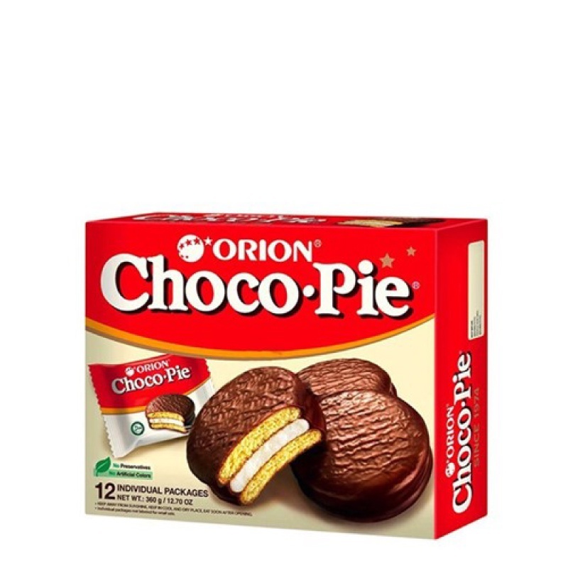 

DELFI ORION CHOCO PIE ORIGINAL 12p 360 GRAM 1 BOX ISI 8 / COKLAT BISKUIT