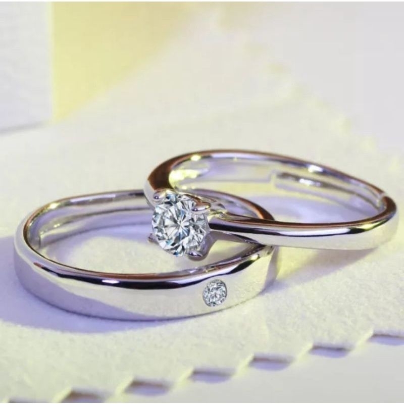 Cincin Tunangan Couple Perak S925 Anti Karat Ring Pria Wanita Cicin Kawin Nikah Rings Adjustable