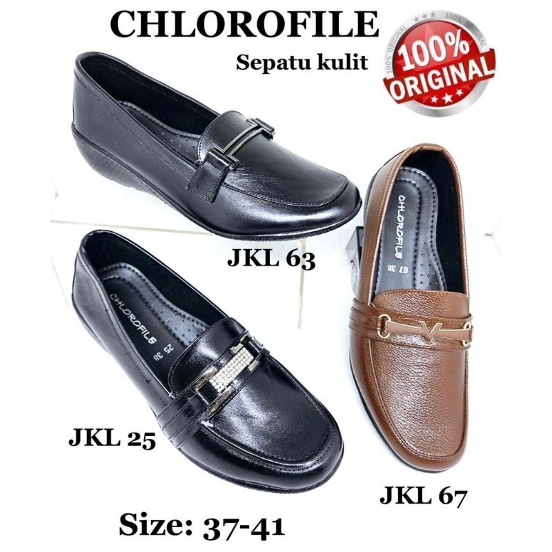 CHLOROFILE JKL - SEPATU FANTOFEL WEDGES KULIT WANITA DEWASA MERK CHLOROFILE