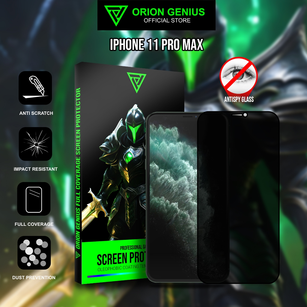 Orion Genius Tempered Glass Gaming Anti Spy Privacy AntiGores Antispy Untuk Iphone 11 PRO MAX Fullco