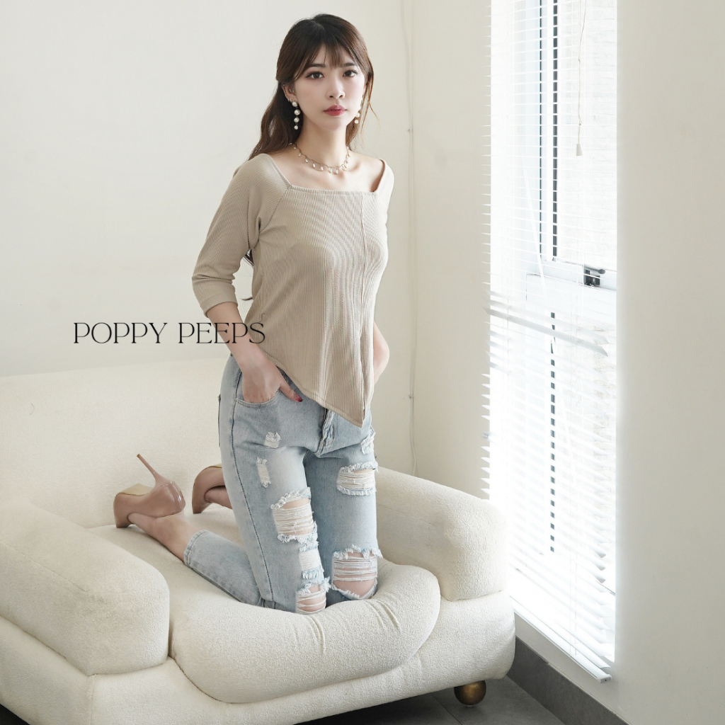 [ Poppypeeps ] JULIE TOP / Top Basic Long Sleeve Knit / Atasan Wanita / Blouse Wanita