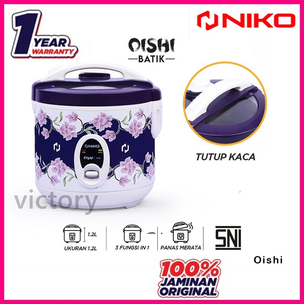 Mejikom Niko Oishi Batik 1.2L Glass Tutup Kaca Transparan