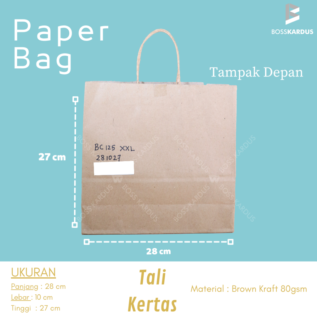 

1 pak isi 20pcs!! Paper Bag Polos/Kantong Kraft Coklat 28x10x27 cm