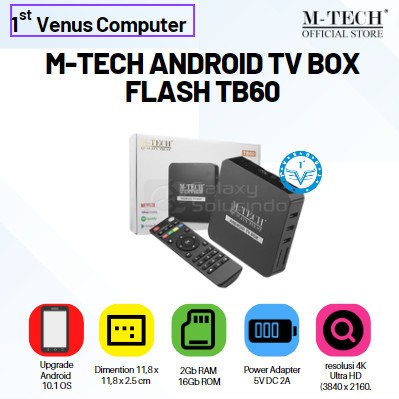 M-TECH ANDROID TV BOX RAM 2GB FLASH TB60 / TV BOX ANDROID UHD WIFI / COM33-TV
