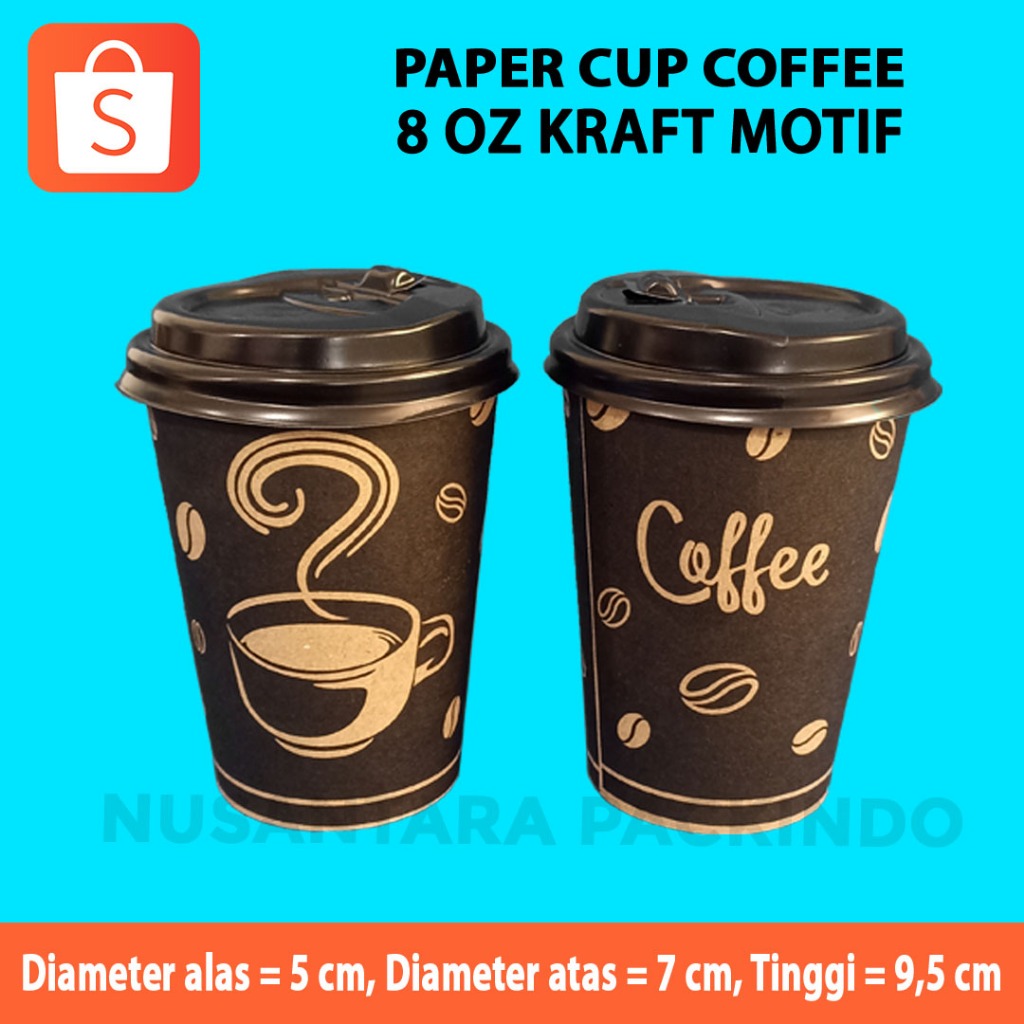 Paper Cup Coffee 8 Oz Kraft Motif (50pcs)