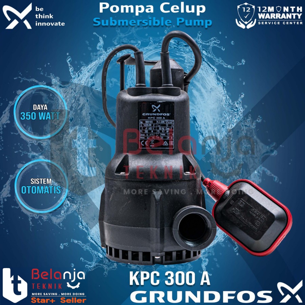 Mesin Pompa Air Celup Otomatis Grundfos KPC 300 A Pompa Kolam Ikan KPC300A 7 Meter 345 Watt