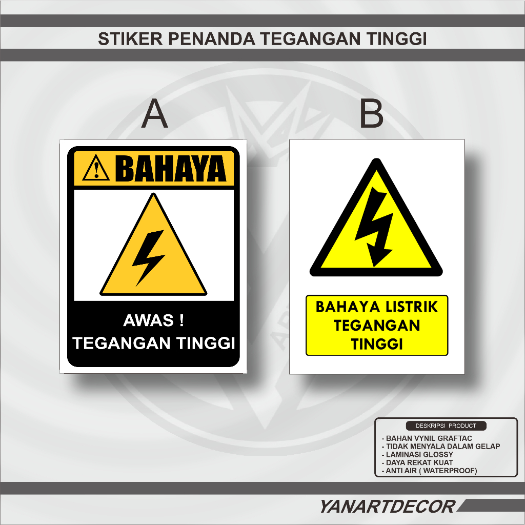 

Stiker K3 Awas Tegangan Tinggi ukuran 15 x20 cm dan 12x15, Stiker Bahaya Tegangan Tinggi