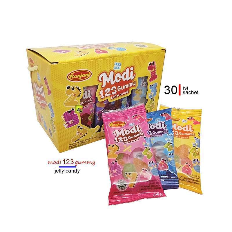 

Permen Ranjani Modi 1 2 3 Gummy Let's Count 150 gram 1 Dus isi 30 bungkus