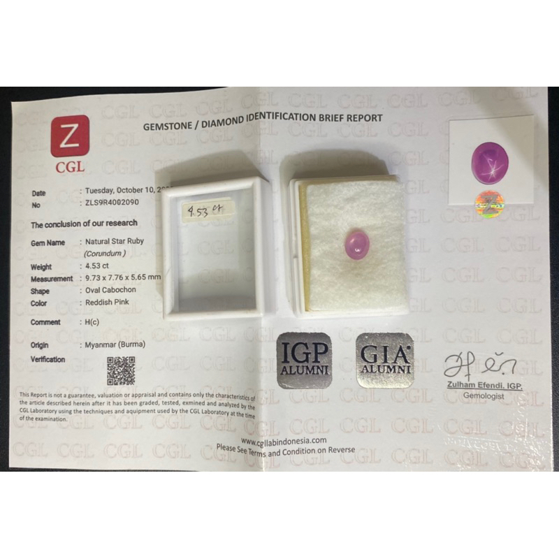 Natural Star Ruby Burma myanmar (Natural Corundum) 4.53carat by CGL