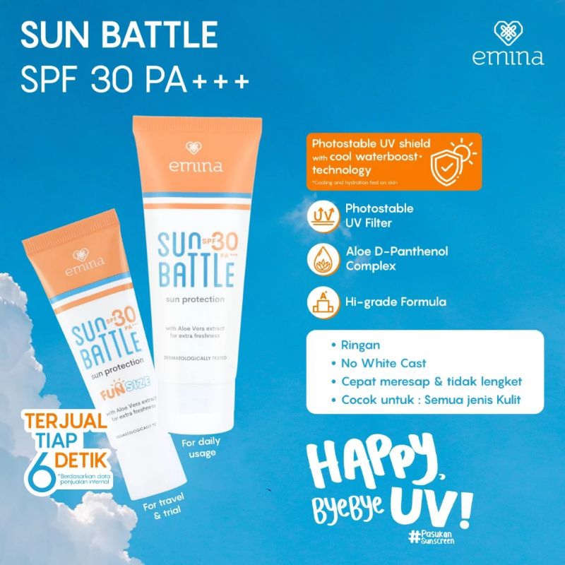 emina sun battle sunscreen SPF 30 PA+++ | 23ml | 60ml