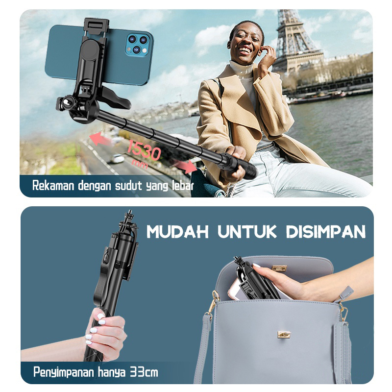 L16 Tongsis Tripod lampu LED Gimbal Stabilizer Bluetooth Selfie Stick Remote with LED 360° Rotate Tripod HP Kamera DSLR Tongsis 1530MM dengan 1/4 Antarmuka &amp; Pegangan Keseimbangan