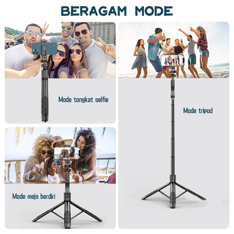 L16 Tongsis Tripod lampu LED Gimbal Stabilizer Bluetooth Selfie Stick Remote with LED 360° Rotate Tripod HP Kamera DSLR Tongsis 1530MM dengan 1/4 Antarmuka &amp; Pegangan Keseimbangan