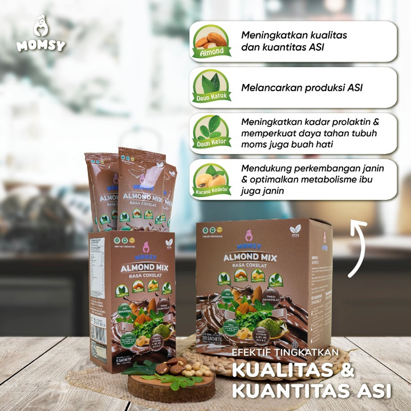 MOMSY Almond Rasa COKLAT 20 sachet box susu pelancar asi ASI booster menyusui momsy Momsy almon mix 20 SACHET coklat chocolate