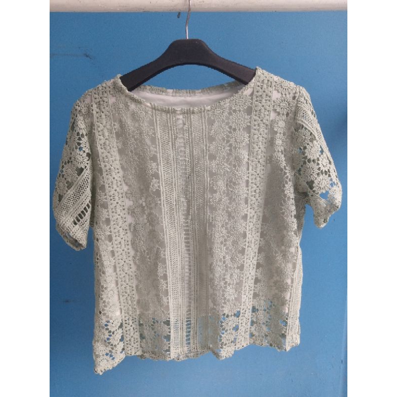 Atasan brukat bangkok biru telur asin - baju atasan perempuan - brukat Thailand - promo imlek