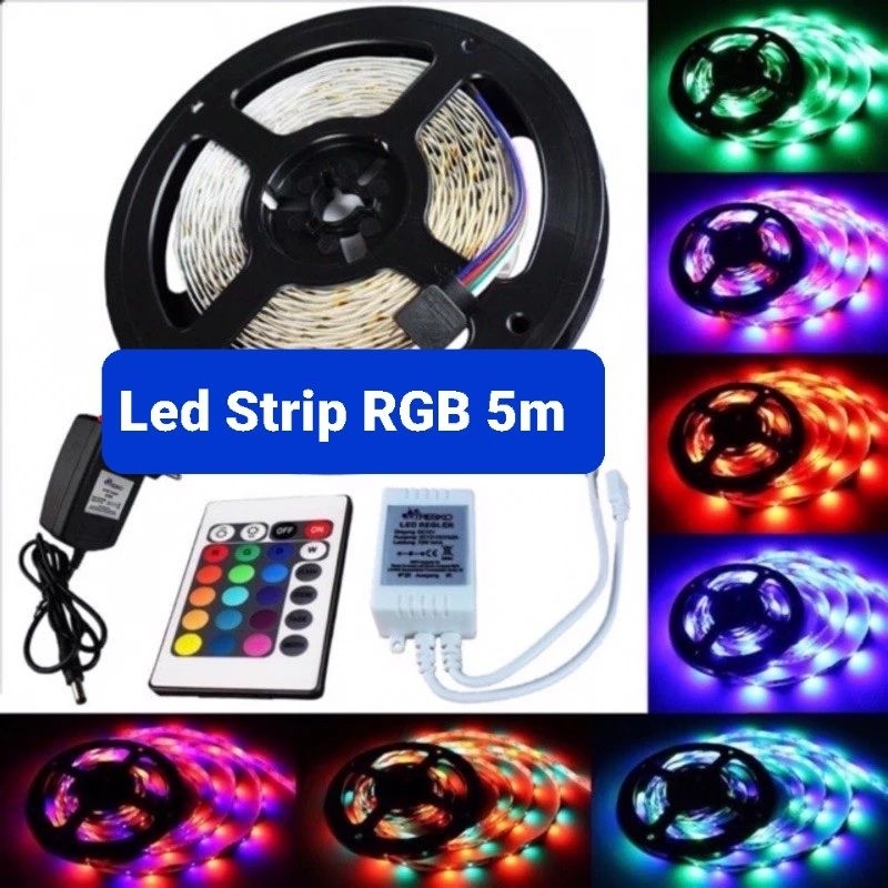LAMPU HIAS LED STRIP RGB 2835 3528 WARNA WARNI IP44 5M DC 12V 5M + ADAPTOR + REMOTE + IR CONTROLLER
