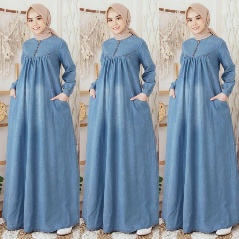 Gamis Dress Jeans Terbaru Gamis jeans Jumbo Dress jeans Gamis Jeans Busui Pakaian Wanita COD TERBARU
