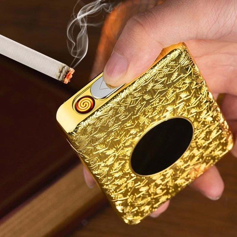 Men's Classic Retro Metal Three Open Cigarette Case Tungsten Wire Ignition USB Rechargeable Lighter