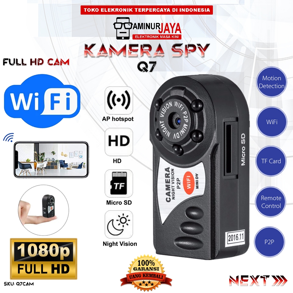 IP Camera Mini DV DVR Q7 Wifi Kamera HD Hidden Spycam Camcorder Perekam Vidio Audio Take Poto Pengin