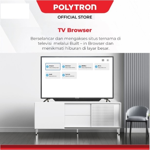 Polytron LED Smart TV 40&quot; HD Youtube Browser Digital TV 40CV8969 40CV