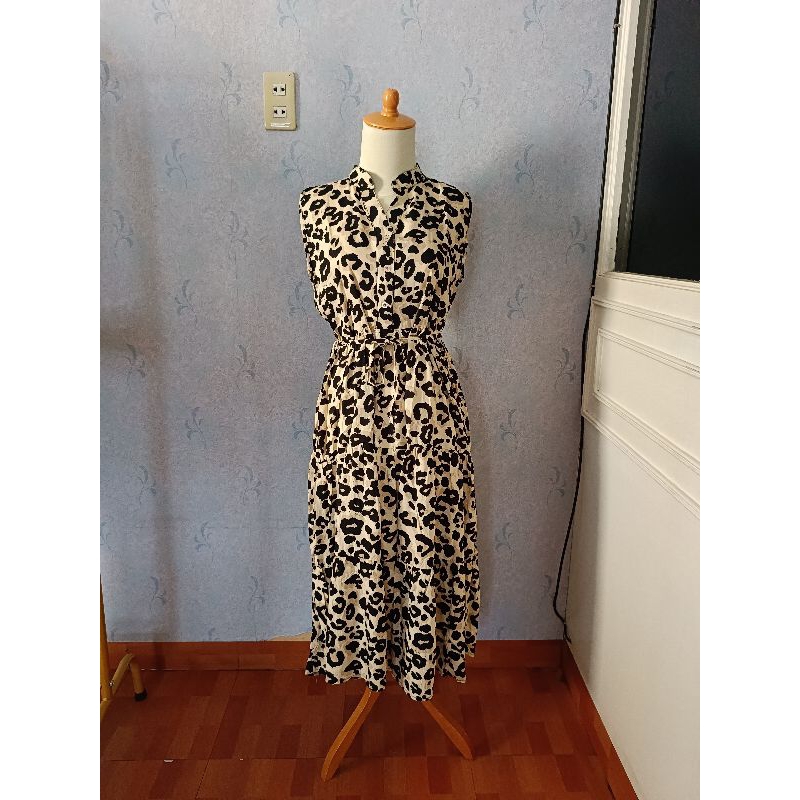 Dress Motif Dress Tanpa Lengan Dress Macan Dress Panjang (1344)