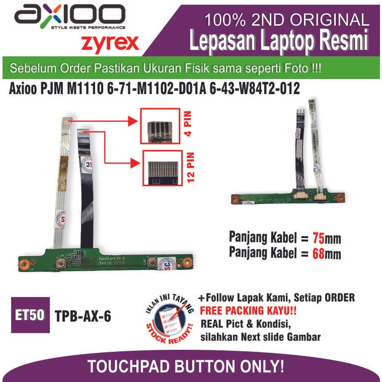 ET50 TPB-AX-6 TOUCHPAD Axioo Pico SMK MUGEN PJM M1110 6-71-M1102-D01A 6-43-W84T2-012