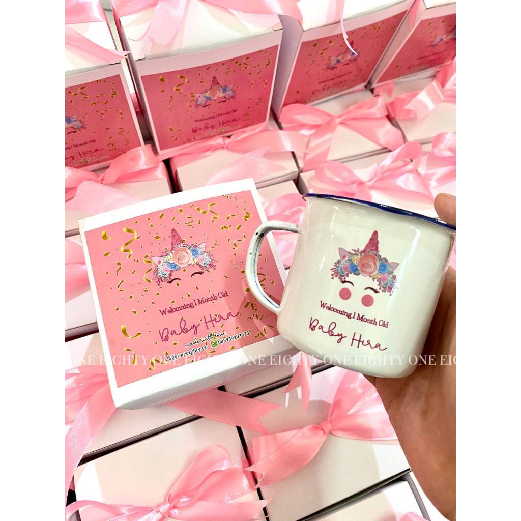SOUVENIR MUG ENAMEL CUSTOM BOX PITA SOUVENIR BIRTHDAY ULANG TAHUN PERNIKAHAN ANNIVERSARY WEDDING BRI