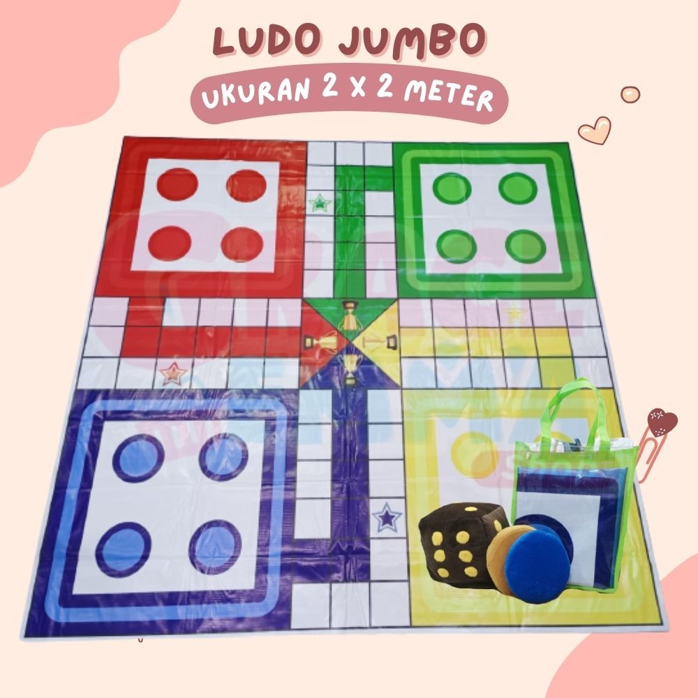 LUDO JUMBO PERMAIAN EDUKASI ANAK UKURAN 2 X 2 METER FREE BANTAL DADU DAN PIN LUDO BARU