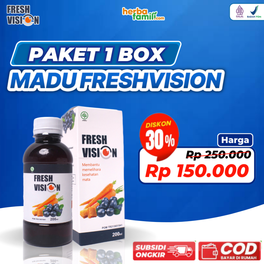 Paket 1 box Madu Fresh Original - Vision Fres Pres Fision Pision Multivitamin Ampuh Atasi Masalah Mata Cegah Mata Merah Kurangi Minus Pencegah Katarak Tajamkan Penglihatan Nutrisi Mata Isi 200ml