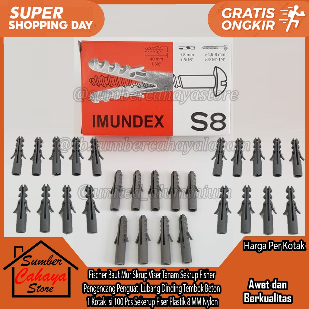 Imundex Pengencang Baut S8 Tanam Dinding Tembok Mur Baud Baut Sekrup Sekerup Skrup Kencang Baot Mor 