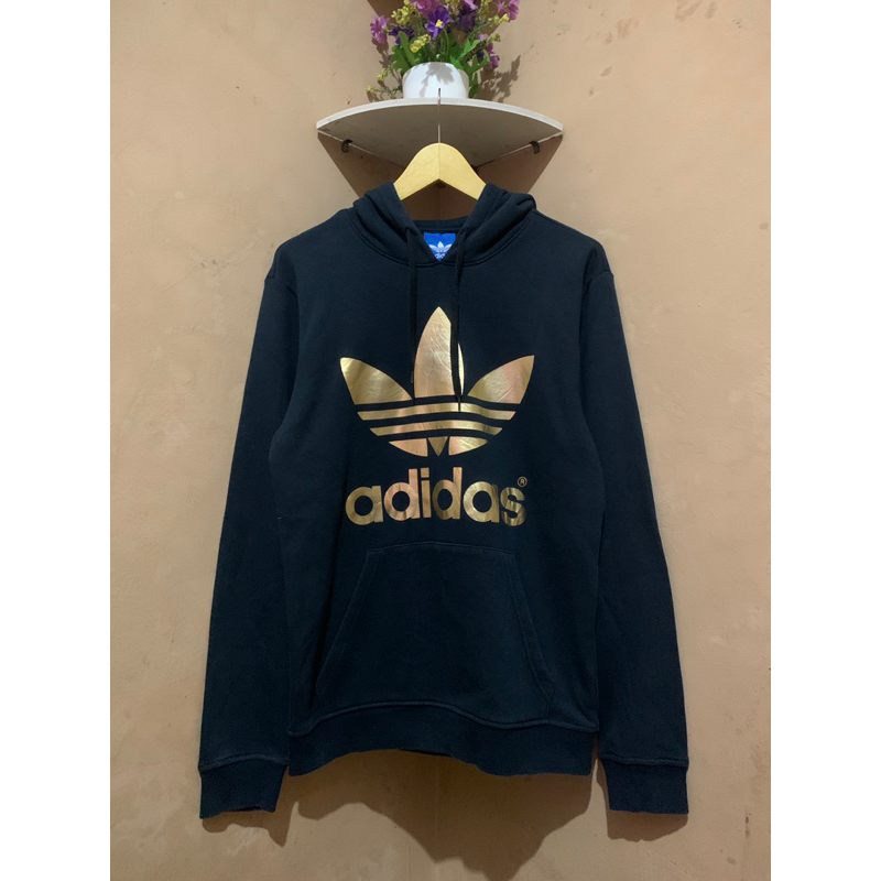 HOODIE ADIDAS TREFOIL HITAM LOGO GOLD